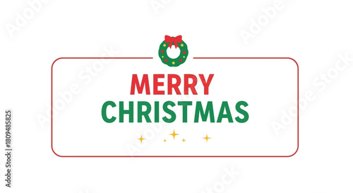 Cheerful Holiday Greeting Card Design with Festive Merry Christmas Typography and Decorative Green Wreath Illustration, Perfect for Seasonal Celebrations