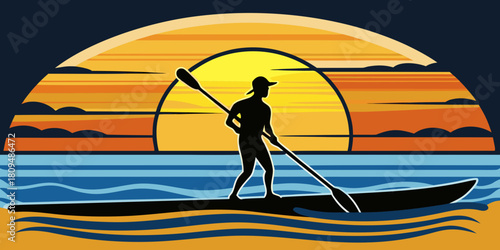 A serene silhouette of a paddleboarder glides across calm ocean waters during a golden Florida sunrise at South Ponte Vedra Beach.