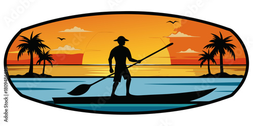 A serene silhouette of a paddleboarder glides across calm ocean waters during a golden Florida sunrise at South Ponte Vedra Beach.