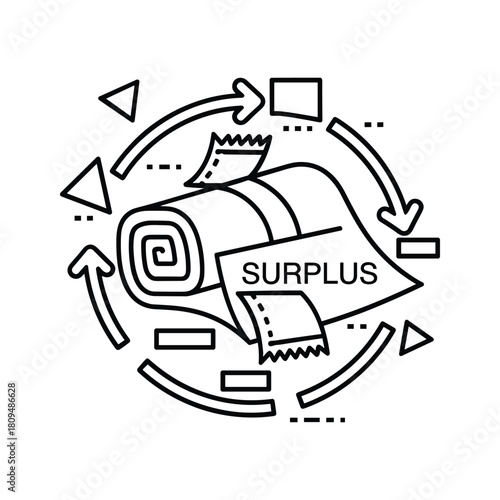 Surplus textile material recycling and circular economy line icon