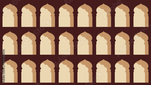 Intricate Islamic arch window pattern for Ramadan celebrations, creating a warm and inviting atmosphere perfect for cultural designs and backgrounds