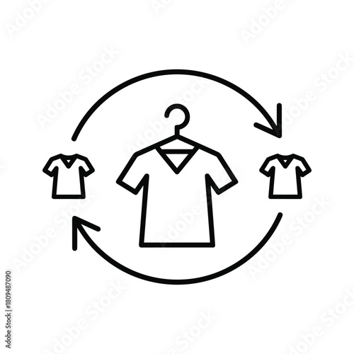 Icon of a clothing cycle with tshirts and arrows, representing reuse