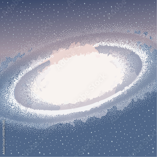 Milky way, galaxy, nebula, stars in pointillism style. Vintage stippled background of deep space.