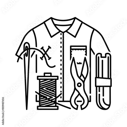 Tailoring and repair concept with shirt, needle, thread, and scissors