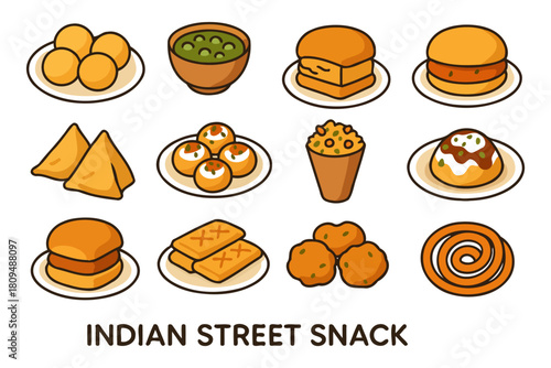 Collection of iconic indian street snacks illustrated with popular treats.