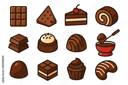 Assorted chocolate desserts collection with cake and truffles.