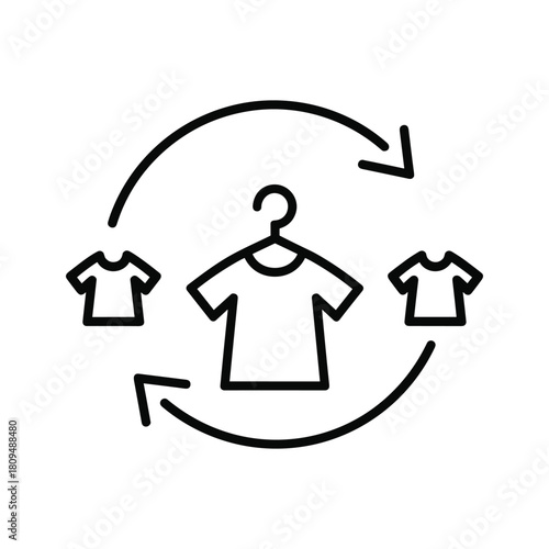 Clothing reuse and recycling cycle icon, sustainable fashion isolated on white