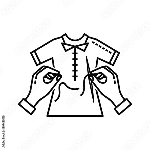 Hands sewing a shirt with needle and thread, symbolizing tailoring and craftsmanship