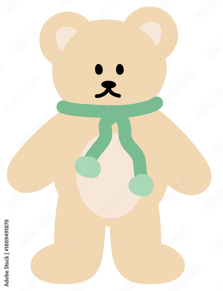 Obraz premium Cute illustration of teddy bear wearing winter scarf for Christmas, happy new year, animal decoration, cartoon, zoo, souvenir shop, character, comic, mascot, patch, brooch, festive winter icon, pin