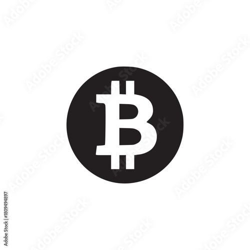 A bitcoin symbol in a black circle on a white background in a centered close up shot with soft lighting
