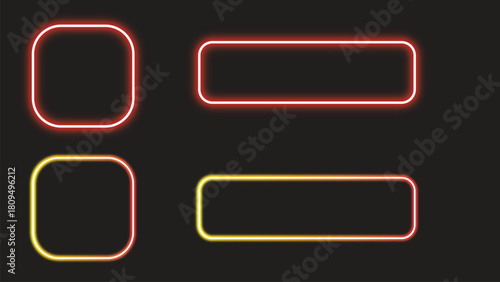 Neon Glowing Button Frame Set on a Dark Background for Design