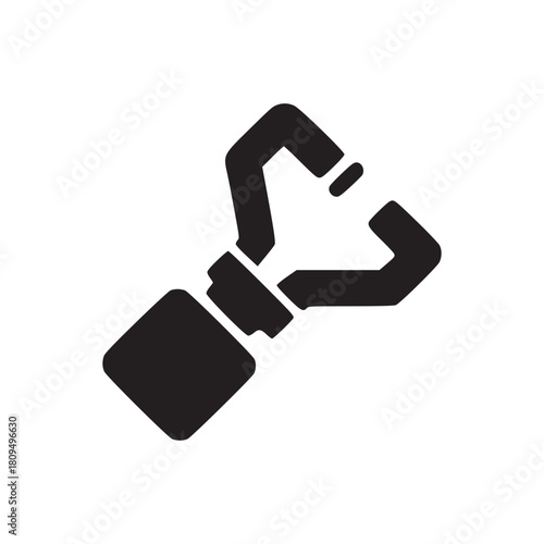 A simple black and white illustration of a robotic arm with a square base on a white background