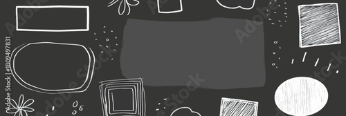 Hand drawn doodle chalkboard frame collection with various shapes including rectangles squares circles and abstract borders in white line art style for design and decoration
