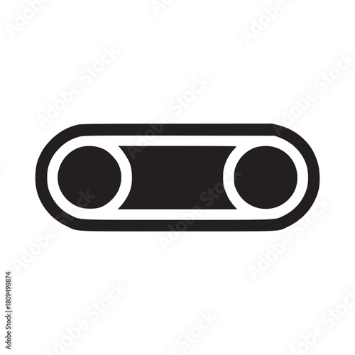 A simple black toggle switch icon with white circles on a plain white background in a minimalist style