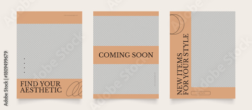 social media template banner fashion sale promotion. fully editable instagram and facebook square post frame puzzle organic sale poster. khaki beige brown vector background