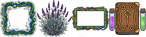 Collection of decorative frames and magical elements