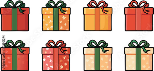 Set of colorful gift boxes, Santa gift box for Christmas celebration.