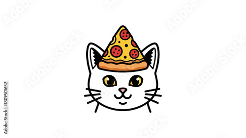 Cat wearing a pizza slice as a hat