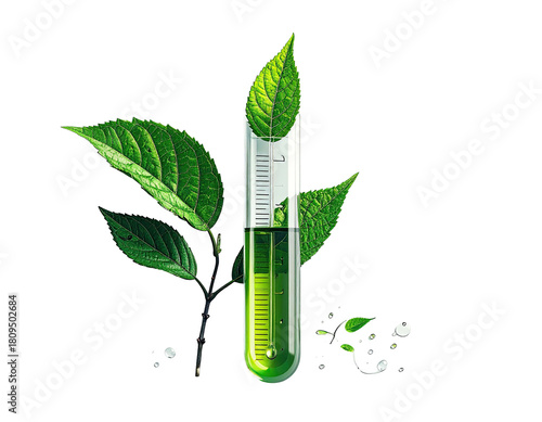 Wallpaper Mural A test tube filled with green liquid, emerging with vibrant green leaves against a black backdrop Torontodigital.ca