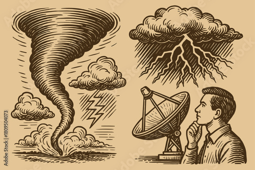 Vintage Tornado & Weather Observation Illustration