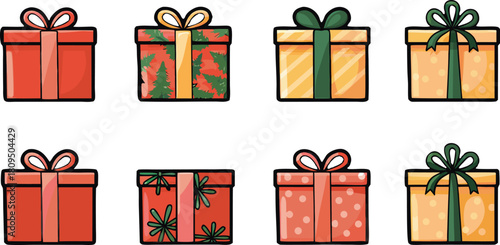 Set of colorful gift boxes, Santa gift box for Christmas celebration.