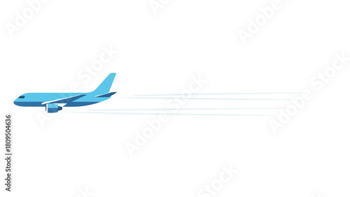 A blue airplane flies left to right leaving white streaks behind