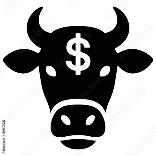 Cash cow symbol with dollar sign on cow head representing a profitable cash cow, steady earnings, and reliable revenue