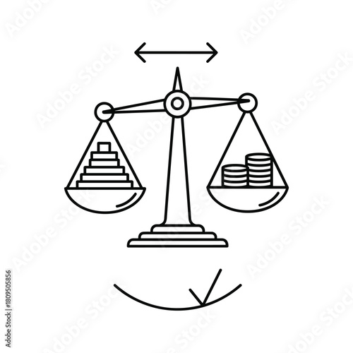 Black outline icon of a balance scale, symbolizing balance and justice, isolated on