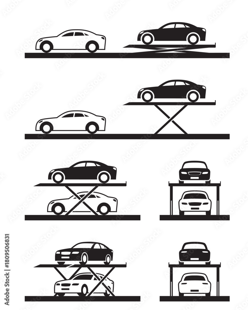 Obraz premium Scissors hydraulic ramp car parking - vector illustration