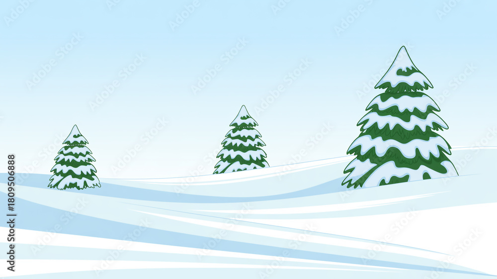 Obraz premium Winter landscape with snowy hills and fir trees for a christmas background