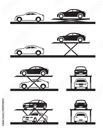 Scissors hydraulic ramp car parking - vector illustration