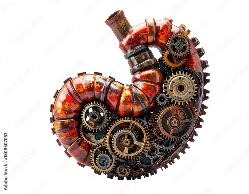 Obraz premium A steampunk-style heart rendered in intricate detail with gears and metallic textures