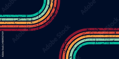 Abstract background with a fun rainbow wavy line design. Modern and trendy Hippie Retro style background concept.