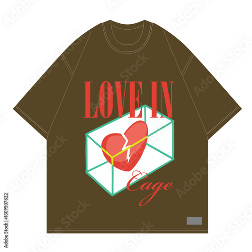 Love in a cage design thirt with broken heart graphic for clothing brand