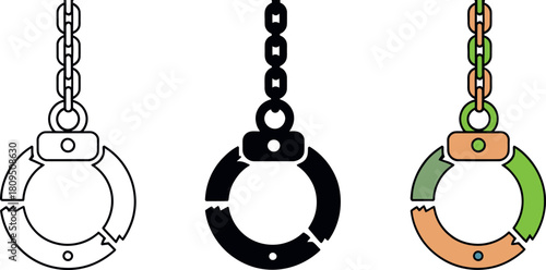 Vector Illustration of Handcuffs in Different Styles Symbolizing Law Enforcement and Security