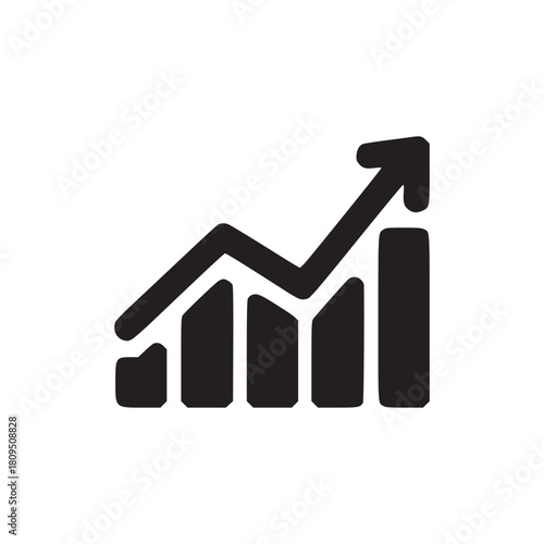 Black graphic showing an upward trend with bars and an arrow on a white background illustration