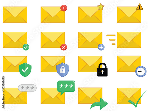 Email Unread Closed Mail Envelope Set