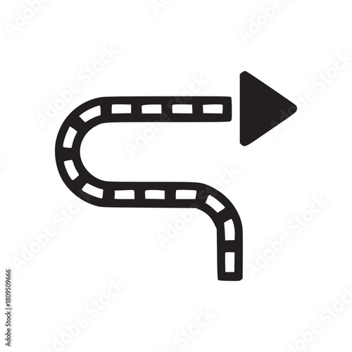 A winding path with dashed lines leading to a solid arrow on a white background illustration