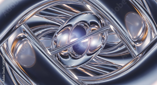 Wallpaper Mural Abstract rendering of a complex, reflective, and futuristic metallic structure with glowing orbs and intricate details. Torontodigital.ca