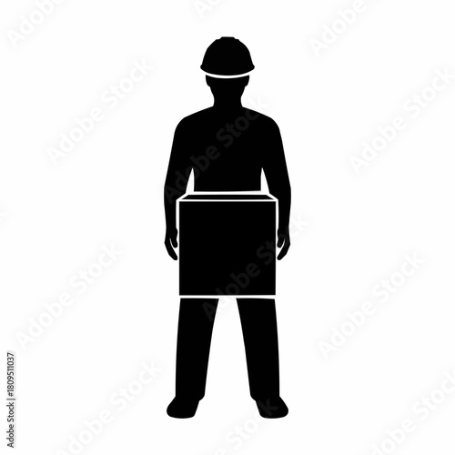 Silhouette of a Construction Worker Carrying a Box.