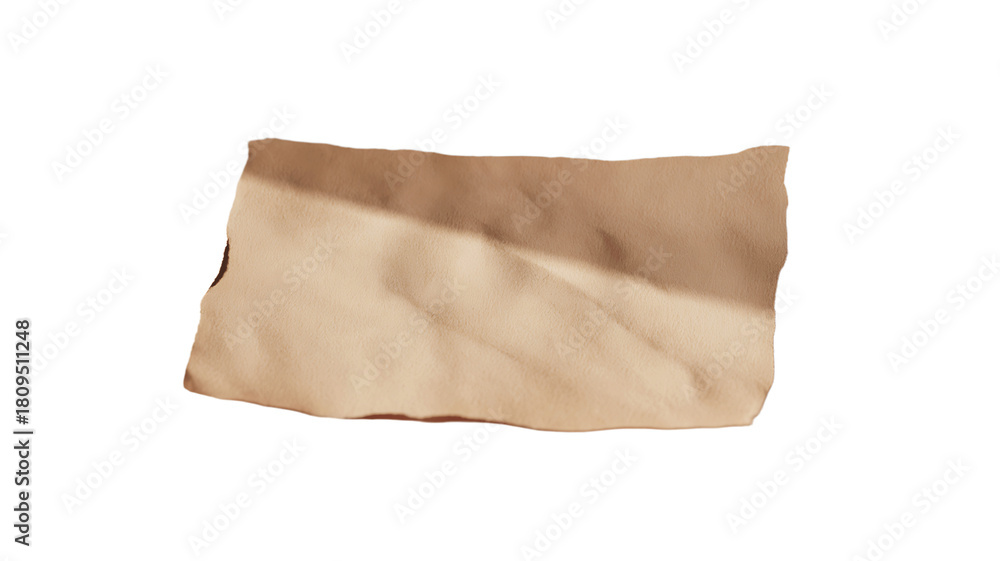 Fototapeta premium A crumpled piece of light brown paper with torn edges isolated on transparent background