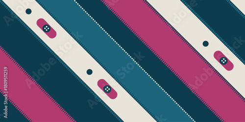 A colorful striped pattern with buttons and dots arranged diagonally across the entire background area