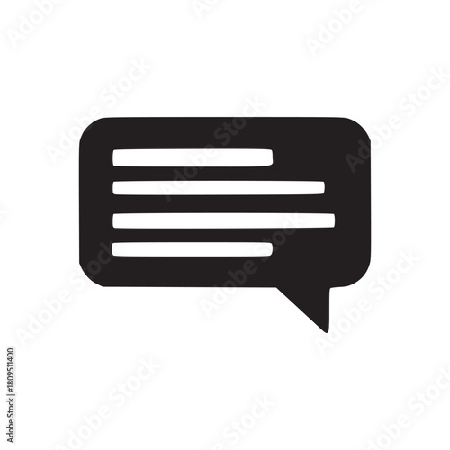 A black speech bubble with horizontal lines inside on a white background in a minimalist style image