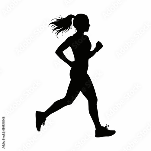 Dynamic Silhouette of a Woman Running with Ponytail.