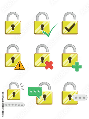 Lock Open Padlock Unlocked Protection Set