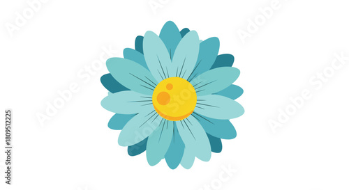 A simple and stylized illustration of a beautiful blue daisy or chamomile flower with a bright yellow center on a white field.