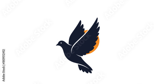A simple and elegant logo design of a dove silhouette in flight with a golden sun or moon visible behind its wings.