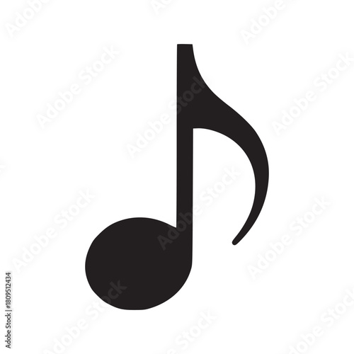 A single black eighth note musical symbol isolated on a plain white background in simple illustration