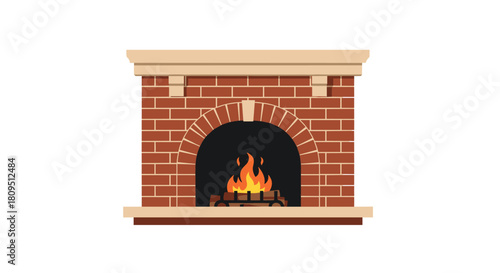 Cozy red brick fireplace with a warm crackling fire providing comfort and heat for a classic and inviting home interior.