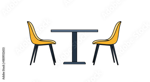Modern minimalist furniture set with a small table and two stylish yellow chairs perfect for a cafe or dining area.